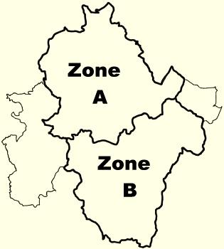 Zones d'�tudes A et B par rapport aux deux cantons